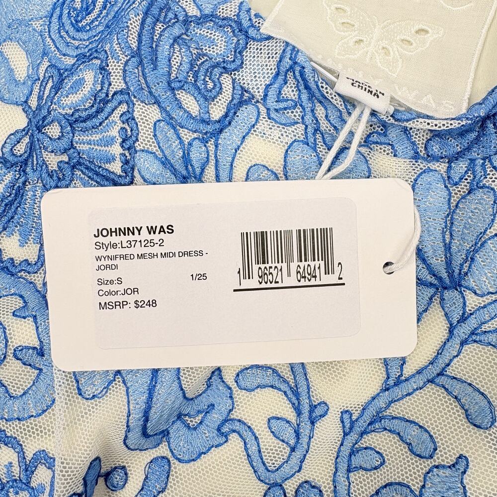 Rare NWT Johnny Was Jade Wynifred Mesh Midi Dress Blue Damask Embroidered Boho - Picture 15 of 15